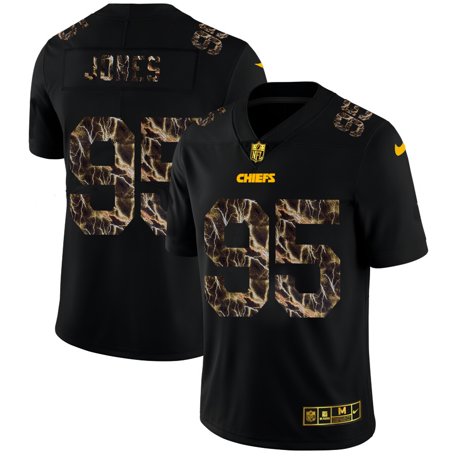 2020 Kansas City Chiefs #95 Chris Jones Men Black Nike Flocked Lightning Vapor Limited NFL Jersey->kansas city chiefs->NFL Jersey